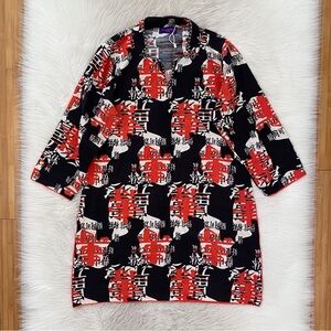 Sana Safinaz Black Red Chinese Print Pakistani Kurta Kameez Tunic Dress Kurti L